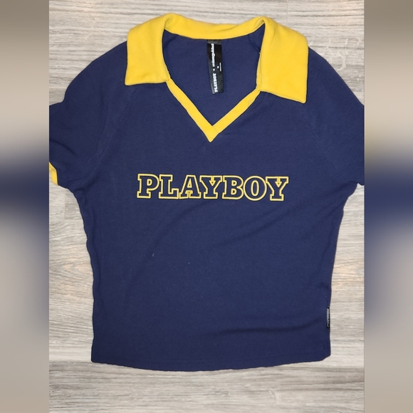 PLAYBOY Tops - PLAYBOY Womens Polo in Navy and Yellow